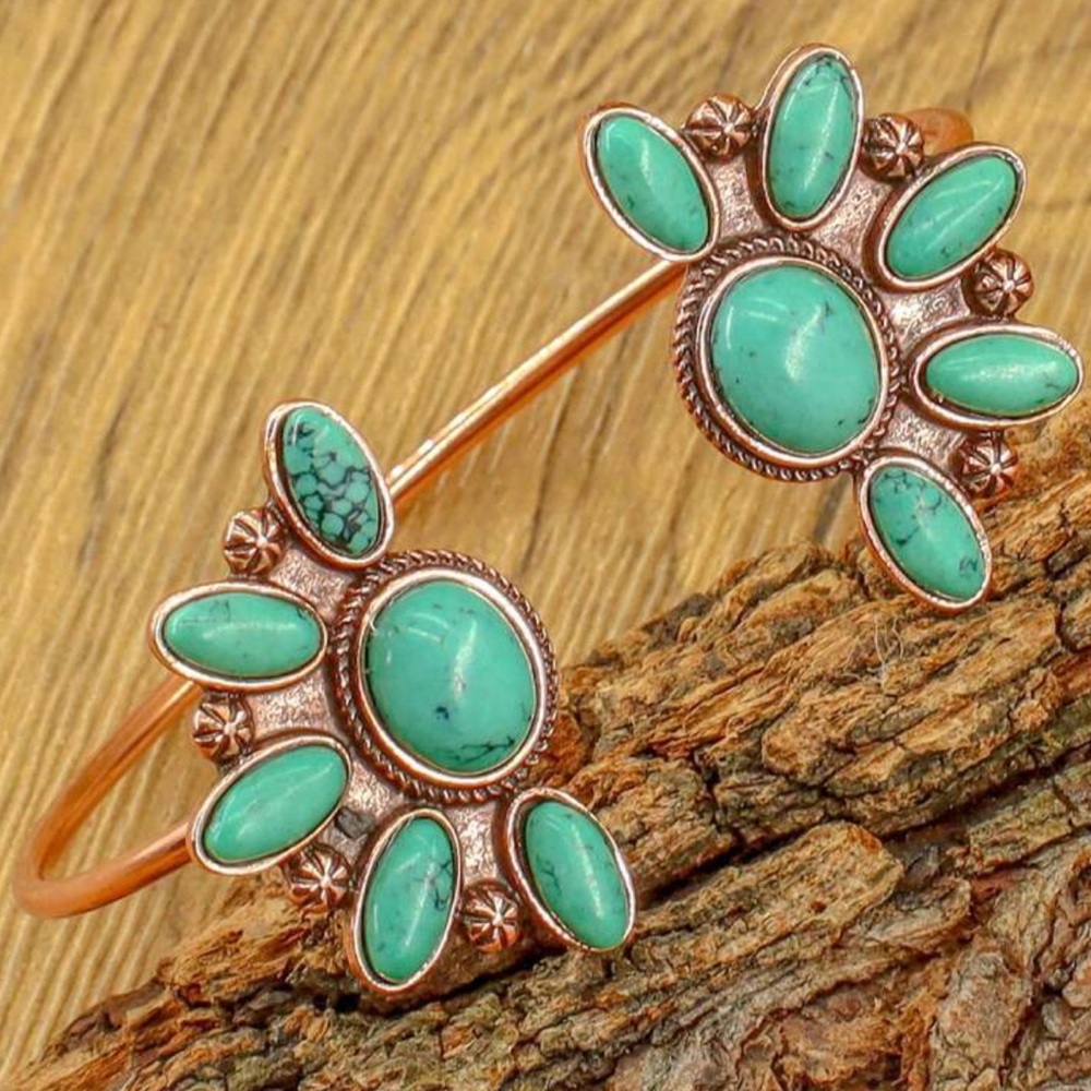 Turquoise And Bronze Open Bracelet